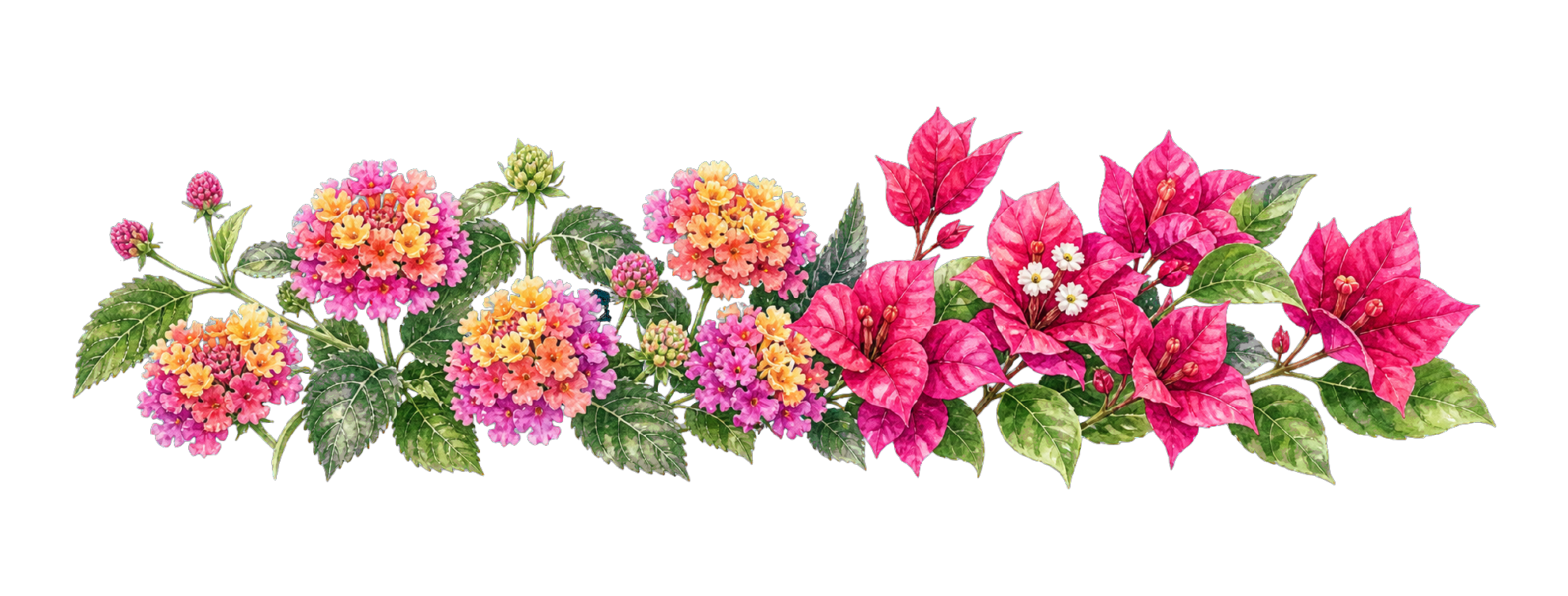 Watercolor lantana and bougainvillea flowers