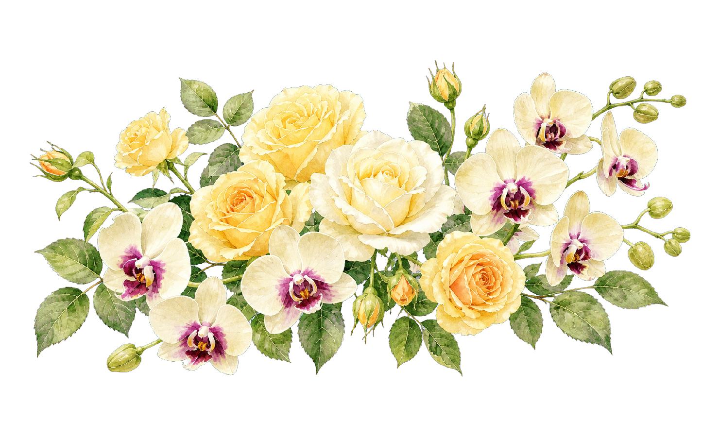 Watercolor roses and orchids