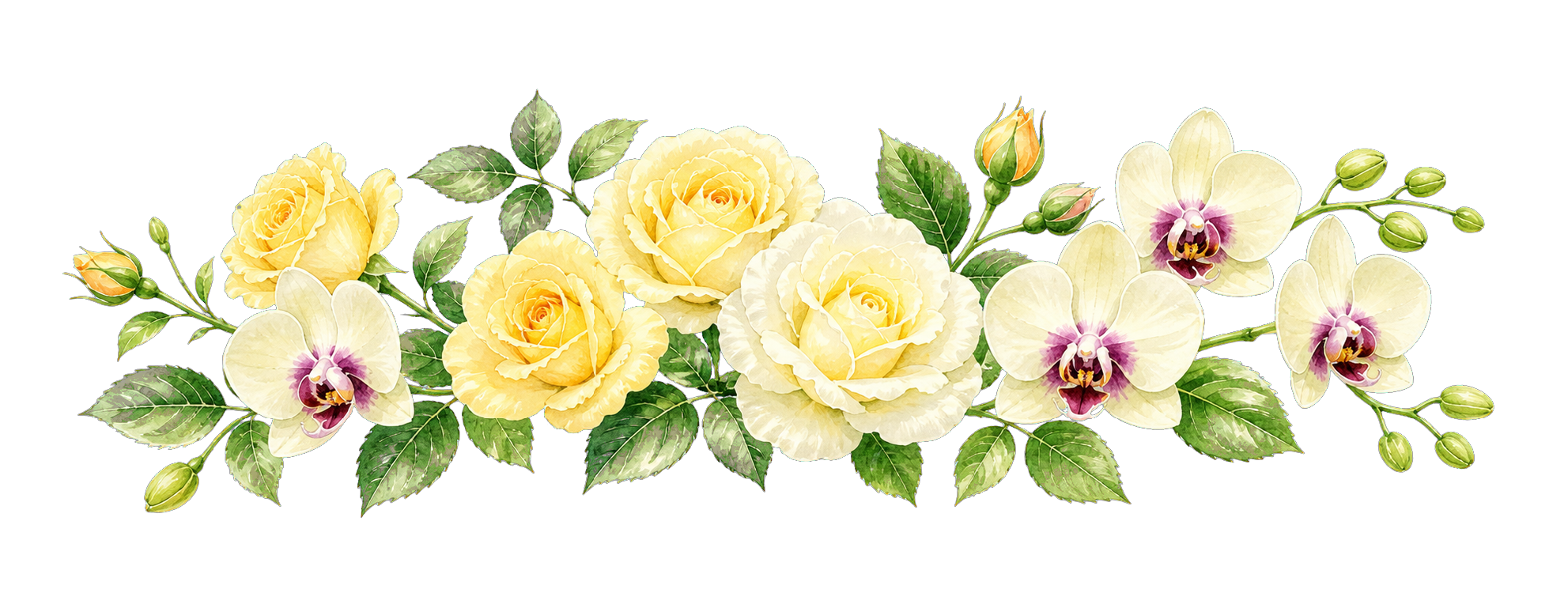 Watercolor roses and orchids