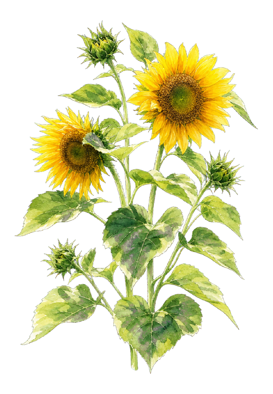 Watercolor sunflowers and leaves