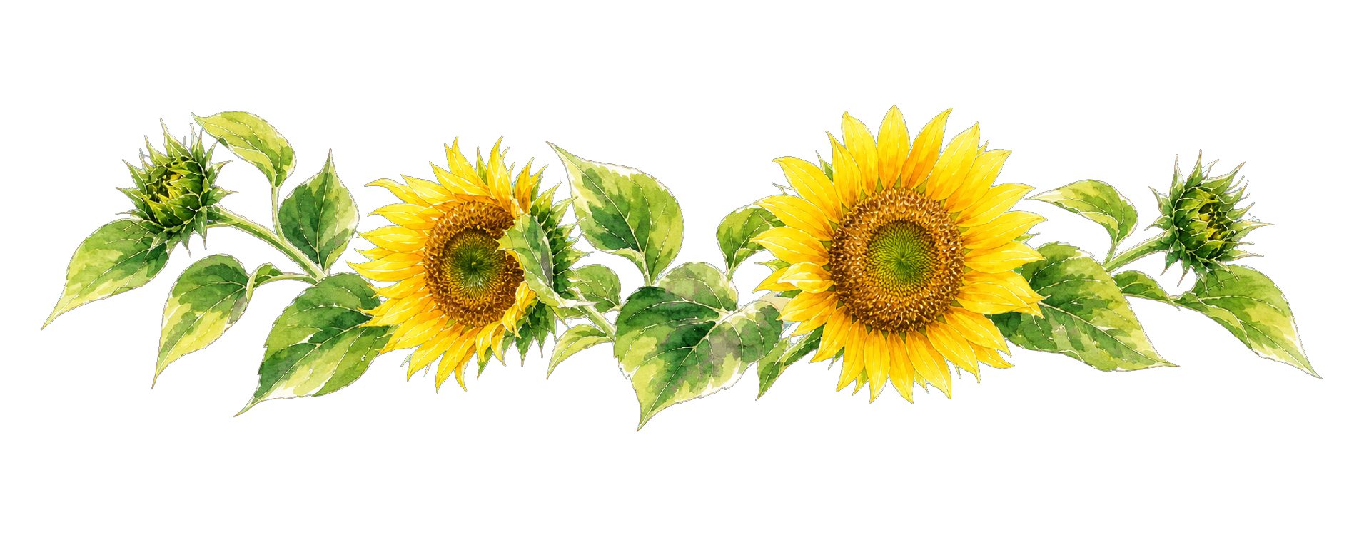 Watercolor sunflowers and leaves